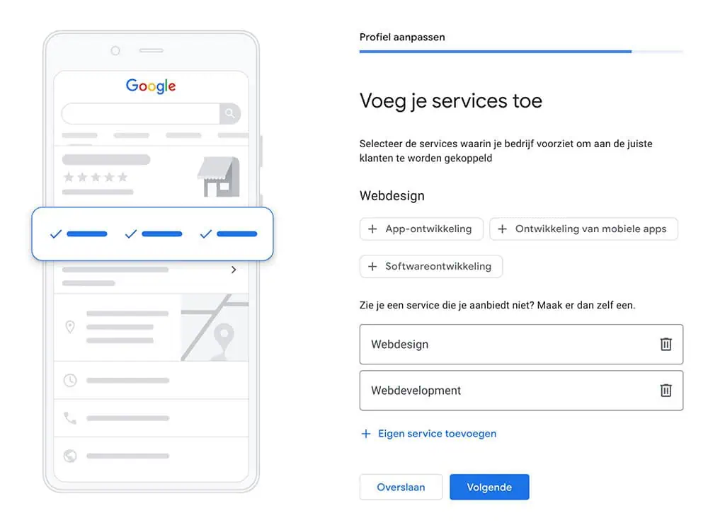 google bedrijfsprofiel services toevoegen